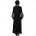 Front open abaya with contrast bell sleeves- Black-Grey